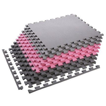 Puzzle Protective Mat, 60x60x1cm, 9-Piece Set, Gray/Pink