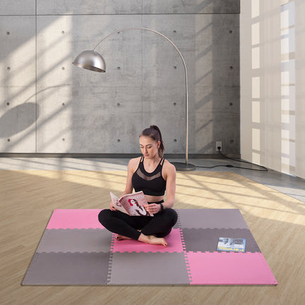 Puzzle Protective Mat, 60x60x1cm, 9-Piece Set, Gray/Pink