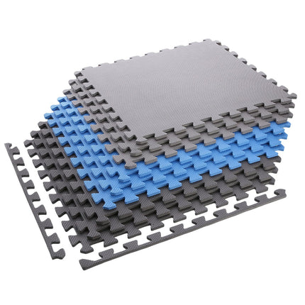 Puzzle Protective Mat Set, 60x60x1cm, 9 Pcs, Gray-Blue