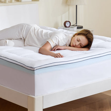 Queen Mattress Topper, 4 Inch Cooling Gel Memory Foam, Fiber Fill