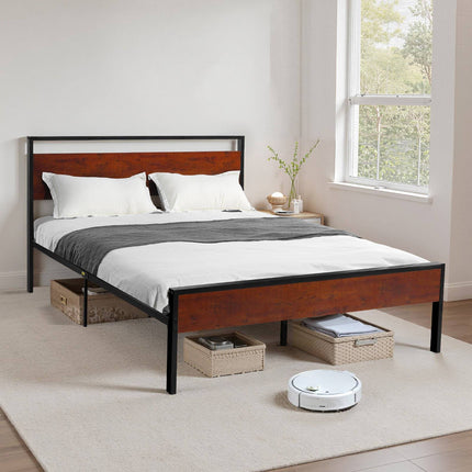 Queen Metal Platform Bed Frame, Wood Headboard, 12-Inch Storage