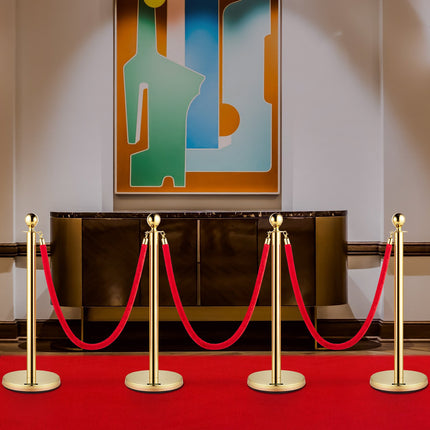 Queue Control Stanchion Posts, 2 Pack, Gold, 1.5 m Red Rope