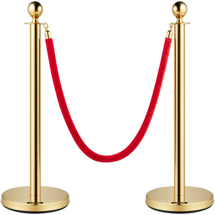 Queue Control Stanchion Posts, 2 Pack, Gold, 1.5 m Red Rope