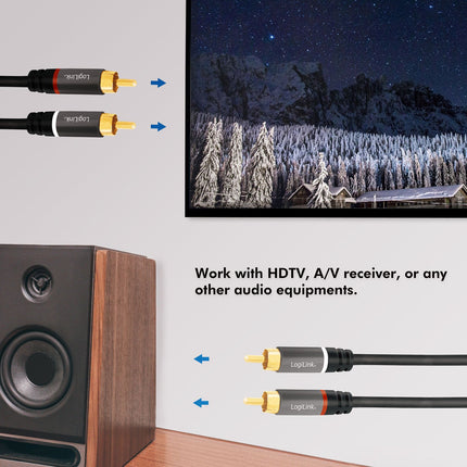 RCA Audio Cable, 2x RCA Male to 2x RCA Male, 0.5m, Gold-Plated
