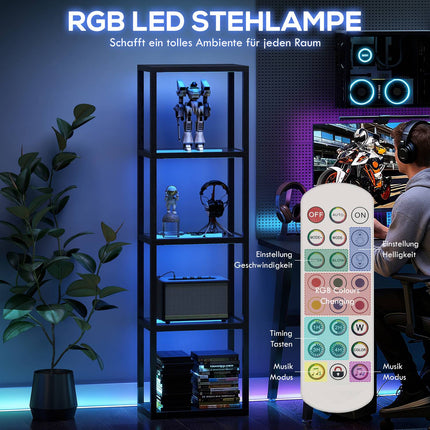 RGB Floor Lamp with Glass Shelves, LED, Remote, Music Sync