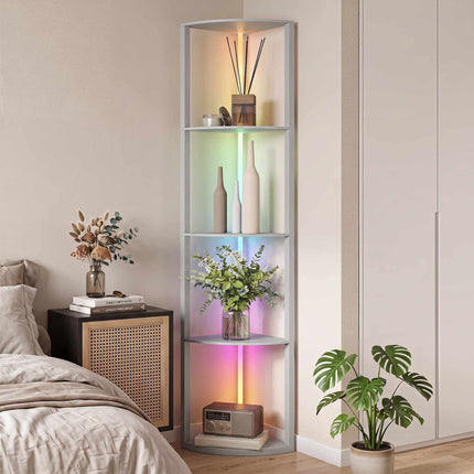 RGB LED Floor Lamp with Shelves, Dimmable, Remote Control