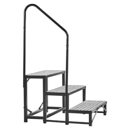 RV Steps With Handrail, 3-Step Steel, 660 lb Non-Slip