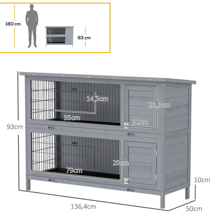 Rabbit Hutch, 2-Story Wood with Asphalt Roof, 136x50x93 cm