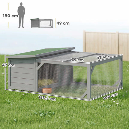 Rabbit Hutch with Bitumen Roof, Run, Doors, 125.5x100x49 cm