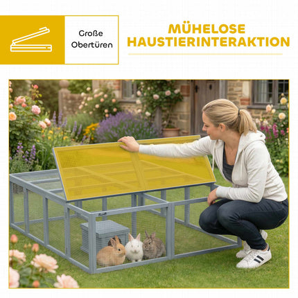 Rabbit Hutch with Large Run, Modular Design, Grey Wood