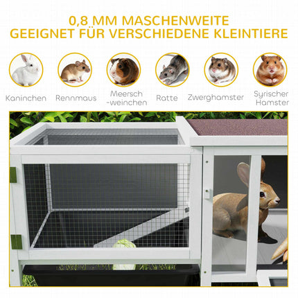 Rabbit Hutch with Run, Ramp, 3 Doors, Pull-Out Tray, 105x57.5x51.5 cm