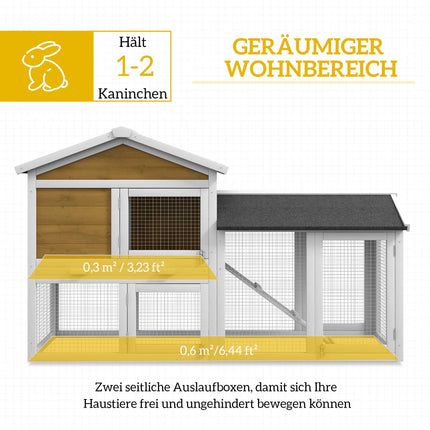 Rabbit Hutch with Weatherproof Roof, 147x54x84 cm