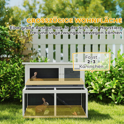 Two-story rabbit hutch with outdoor enclosure