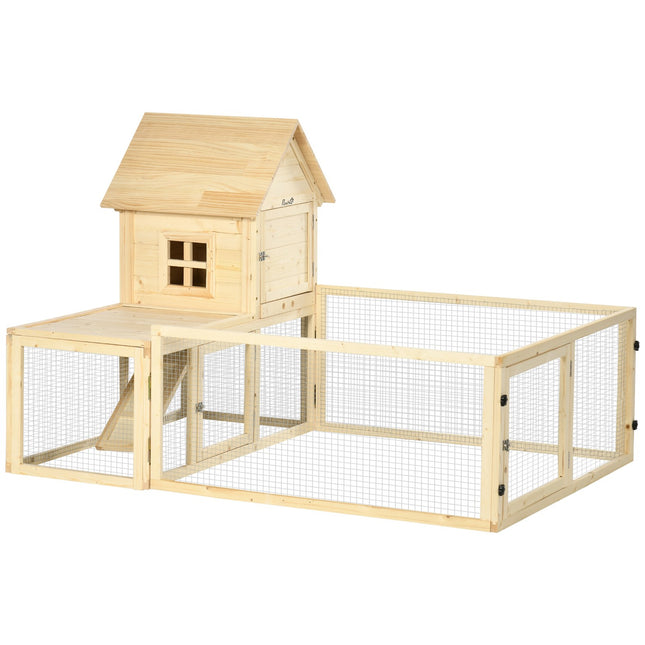Outdoor wooden rabbit hutch with ramp - 151.5x106x97cm