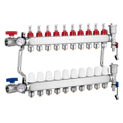 Radiant Floor Heating Manifold, 10-Branch, 304 Steel