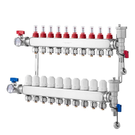 Radiant Floor Heating Manifold, 10-Branch, 304 Steel