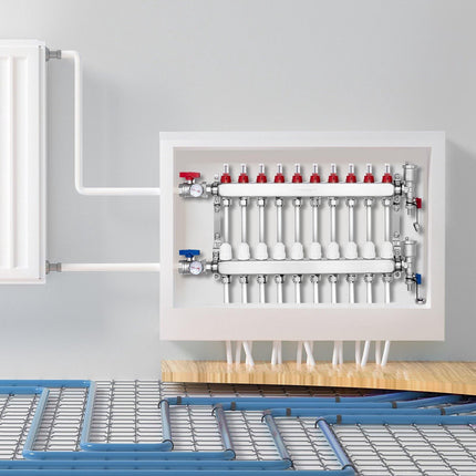 Radiant Floor Heating Manifold, 10-Branch, 304 Steel