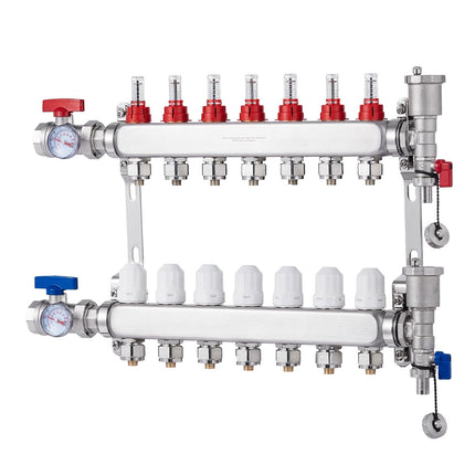 Radiant Floor Heating Manifold, 7-Loop, 1/2 in PEX