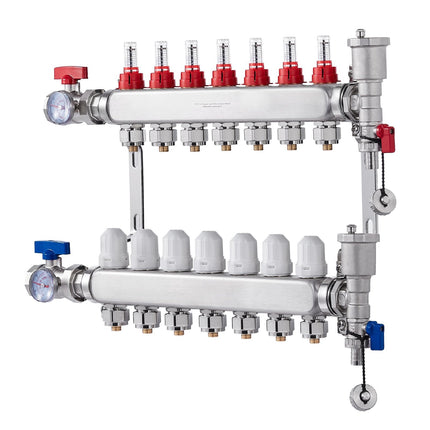 Radiant Floor Heating Manifold, 7-Loop, 1/2 in PEX