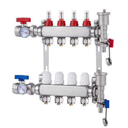Radiant Heat Manifold, 4-Branch 1/2 In PEX, Stainless