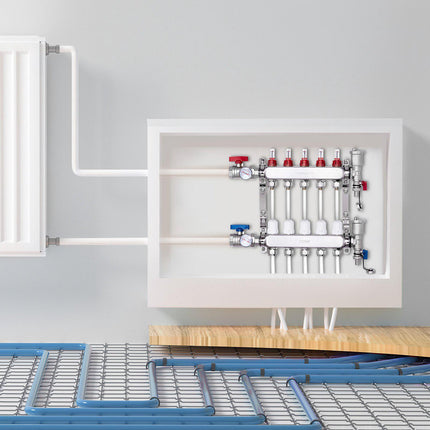 Radiant Heat PEX Manifold, 5-Loop, Stainless Steel, 1/2 in Adapters