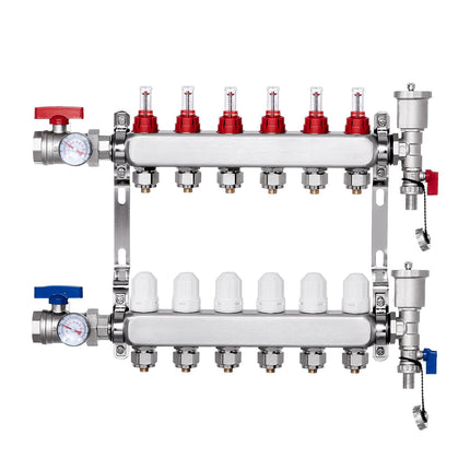 Radiant Heat PEX Manifold, 6-Branch, 1/2 in Adapters