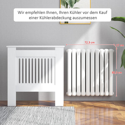 White radiator cover with horizontal slats, 78x19x81cm