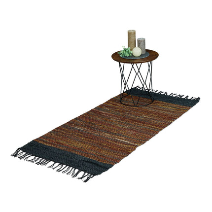 Rag rug in leather and cotton