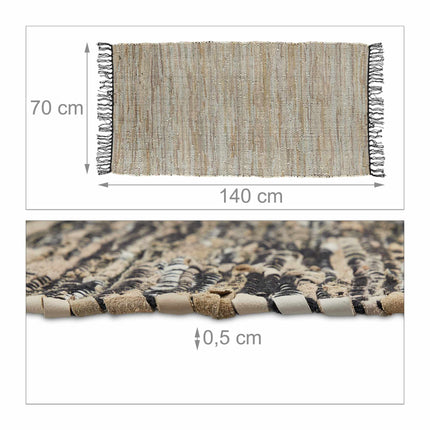 Rag rug in leather and cotton