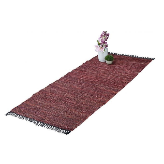 Rag rug leather & cotton striped