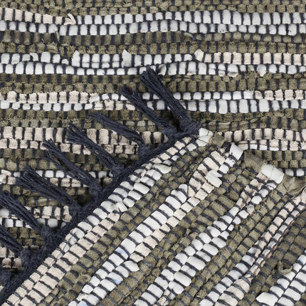 Rag rug leather & cotton striped