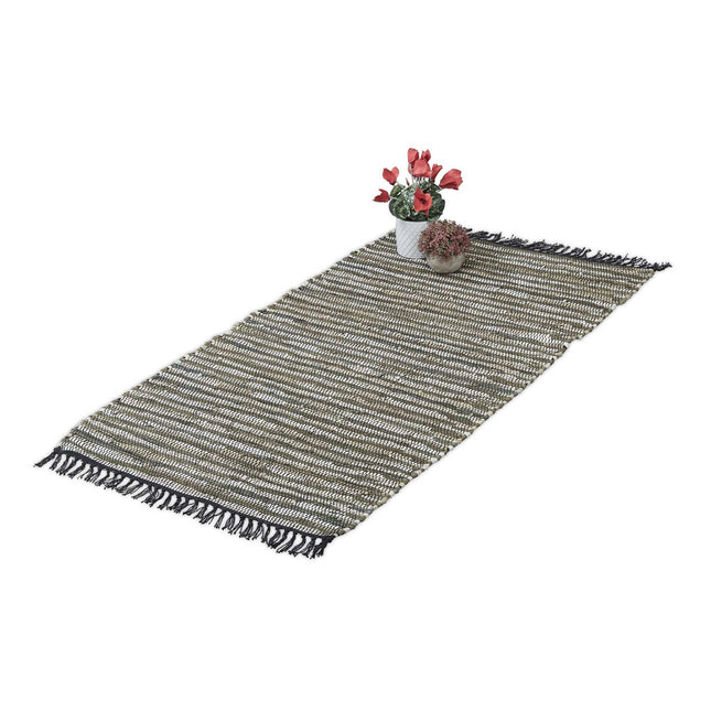 Rag rug leather & cotton striped