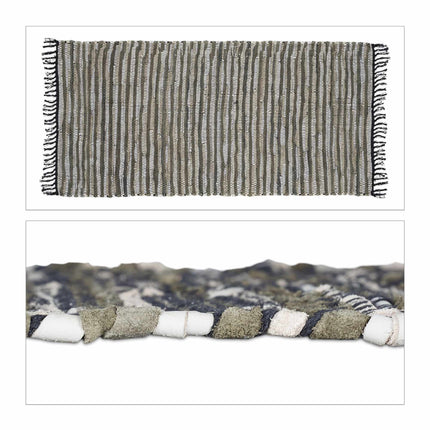 Rag rug leather & cotton striped