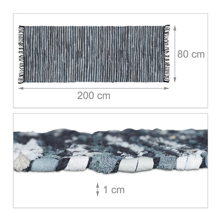 Rag rug leather & cotton striped