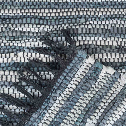 Rag rug leather & cotton striped