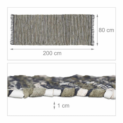 Rag rug leather & cotton striped