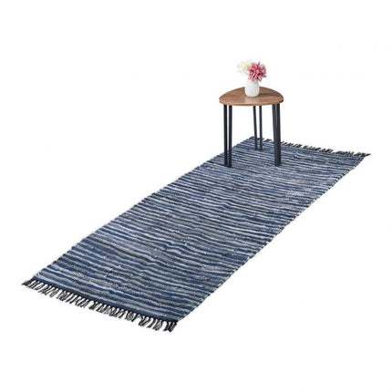 Rag rug leather & cotton striped
