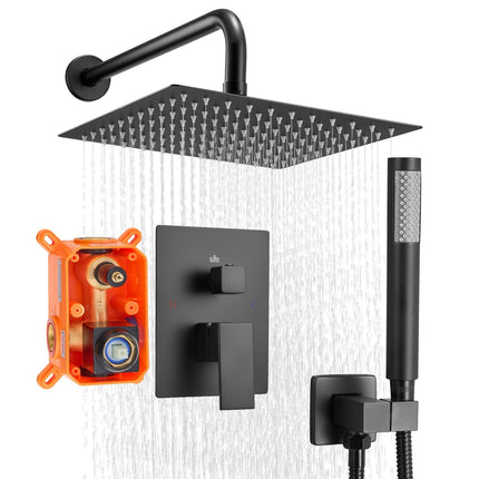 Rain Shower System, 10-Inch Square Head, Handheld, Matte Black