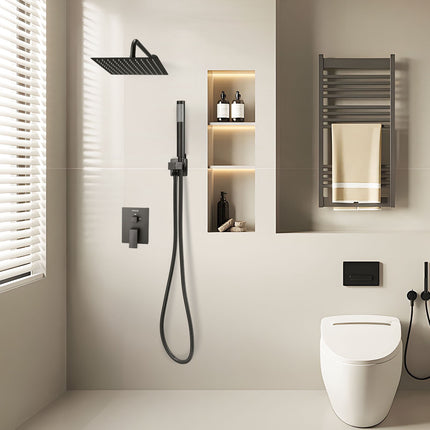 Rain Shower System, 10-Inch Square Head, Handheld, Matte Black