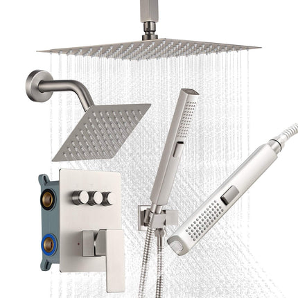 Rainfall Shower Faucet Set, 10in, 3-Function, Brushed Nickel