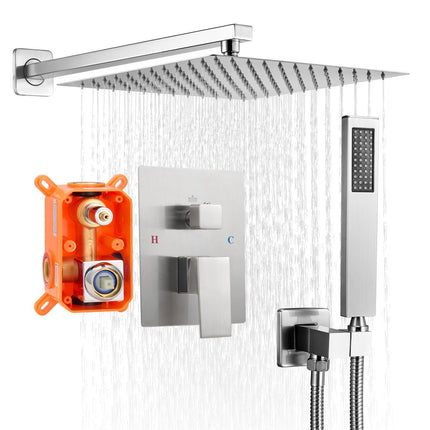 Rainfall Shower Faucet Set, 12-Inch Square, Handheld, Brushed Nickel