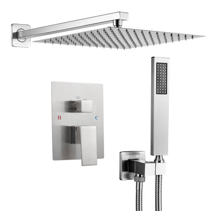 Rainfall Shower Faucet Set, 12-Inch Square, Handheld, Brushed Nickel