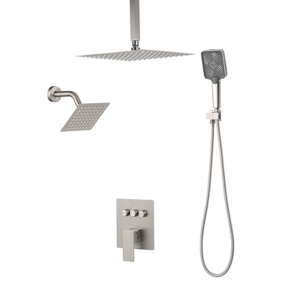 Rainfall Shower Faucet Set, Dual Head, Handheld, Brushed Nickel
