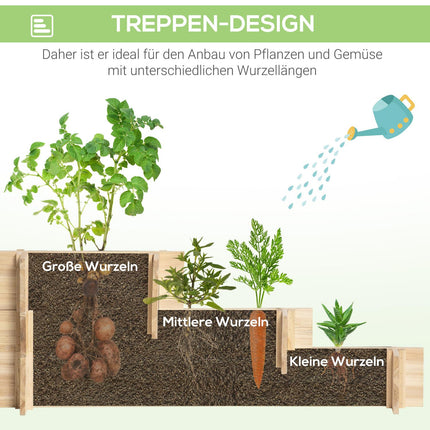 Wooden 3-tier raised bed with liner for balcony garden