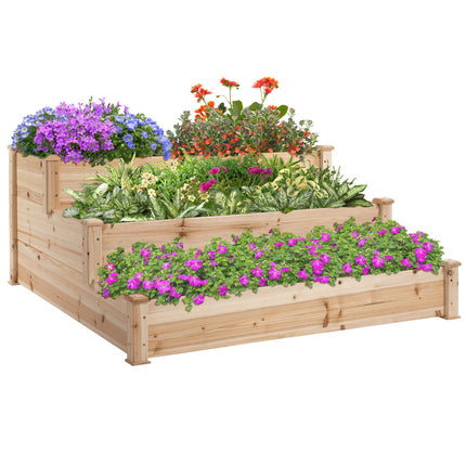 Garden bed in 3 levels fir wood for balcony, 124 cm