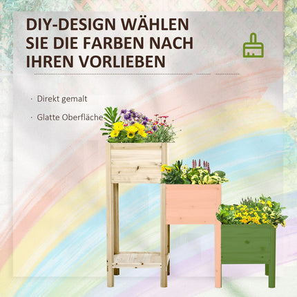 3-tier raised wooden pot for garden and balcony, 125x45x108cm