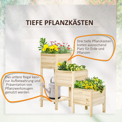 3-tier raised wooden pot for garden and balcony, 125x45x108cm