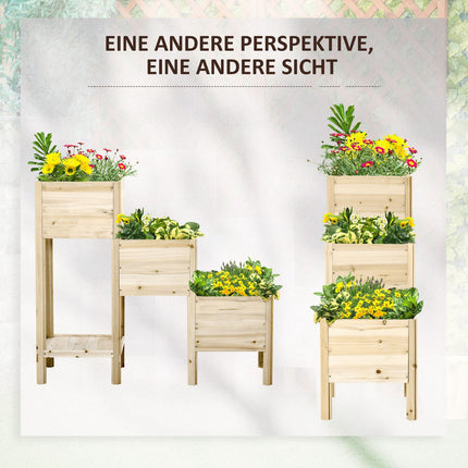 3-tier raised wooden pot for garden and balcony, 125x45x108cm