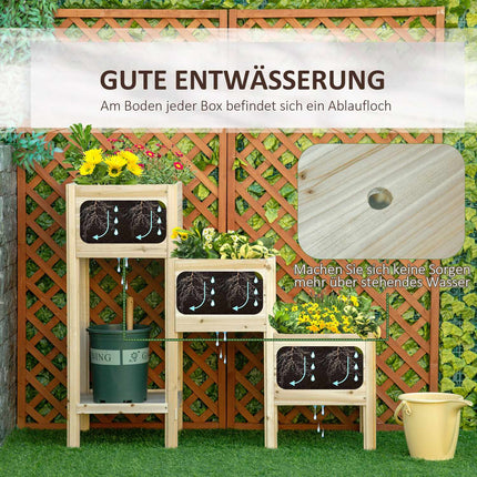 3-tier raised wooden pot for garden and balcony, 125x45x108cm