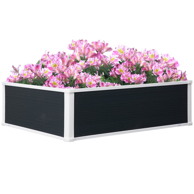Flower box with raised bed with drainage - grey, plastic, 100x80x30 cm
